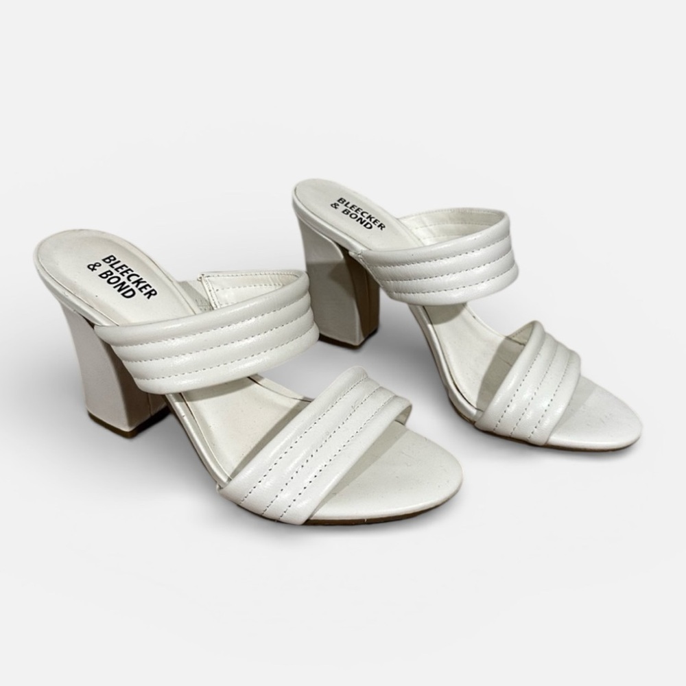 Bleecker & Bond Dorothy Block Heel Sandals White Strappy Slip On Size 6